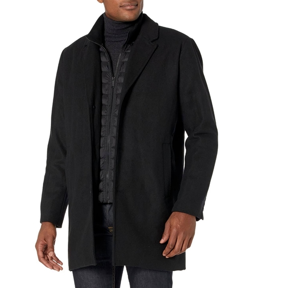 Dockers Men's Black Jacket Henry Wool Blend Top Coat Zipper Button Warm XL - Picture 2 of 13